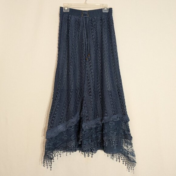 Pretty Angel Dresses & Skirts - PRETTY ANGEL Blue Crochet, Lace, Tassel - Lined Pull-On Midi Skirt; Size S